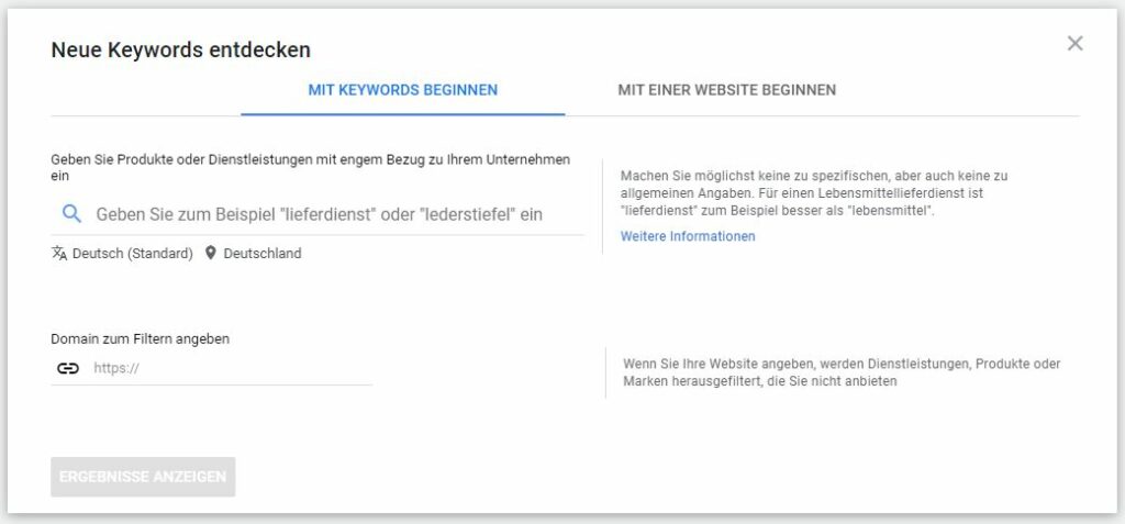 Keywords entdecken